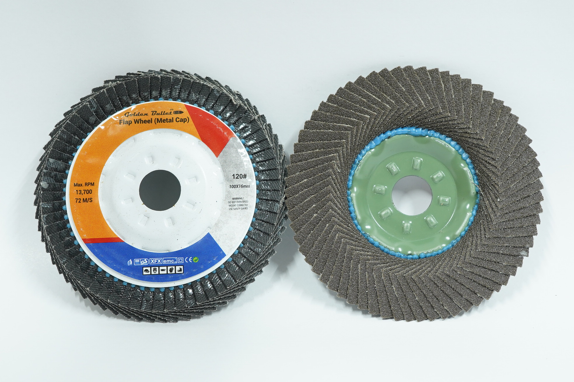 flap disc metal cap 4'' 120g Golden Bullet Flap Disc Metal Cap 4" X 120 Grit - Image 1